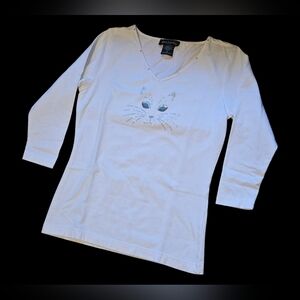 Vintage Get Lucky White Kids Shirt with Cat Design